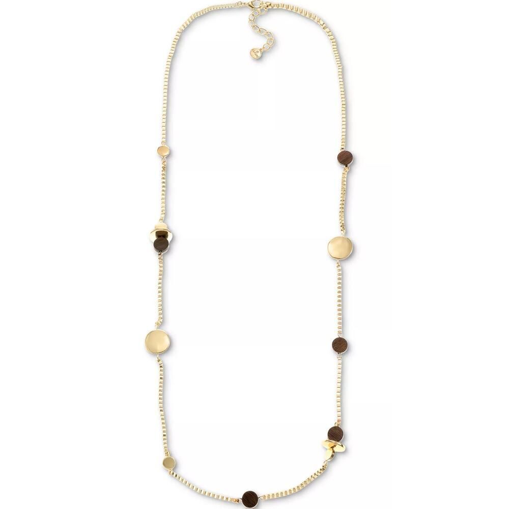 Alfani Women Collar Gold-Tone Stone Disc Strand Necklace, 42" + 2" extender NWT